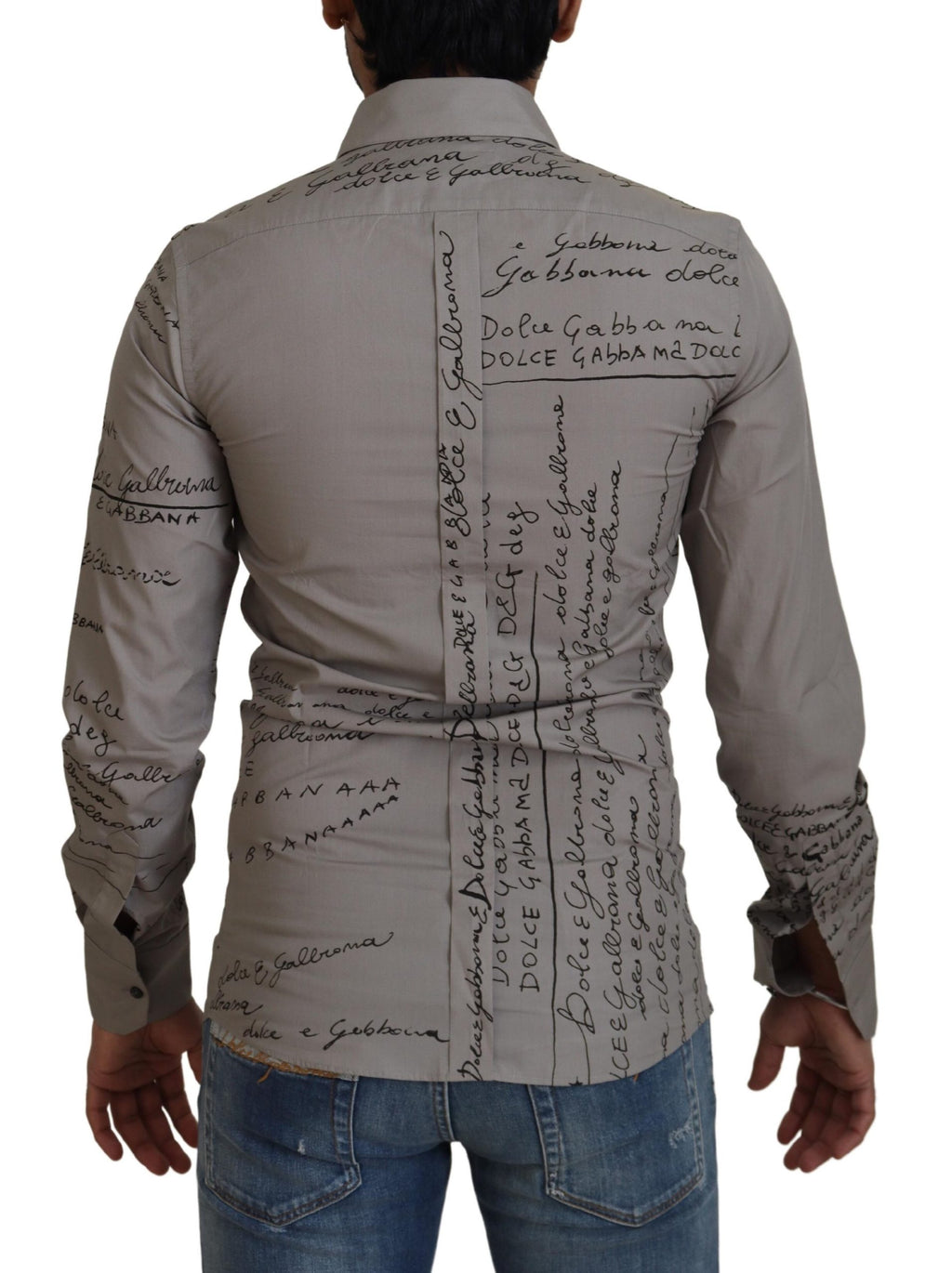 Dolce & Gabbana Graues bedrucktes schmales Baumwollhemd GOLD