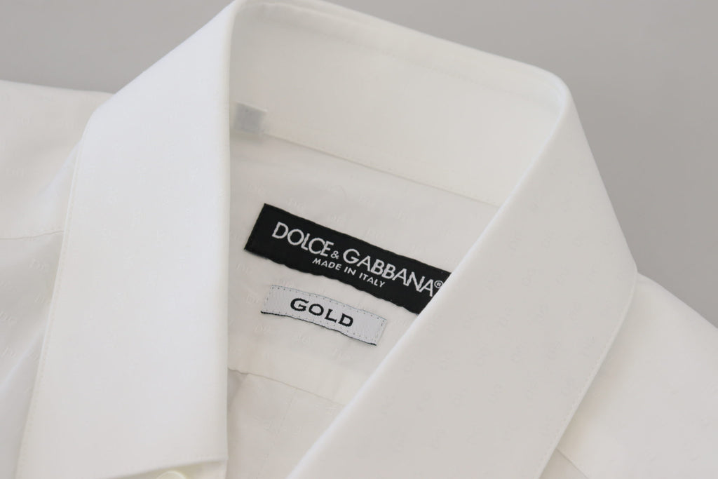 Dolce & Gabbana Weißes Baumwollhemd Slim Fit Formal Dress GOLD