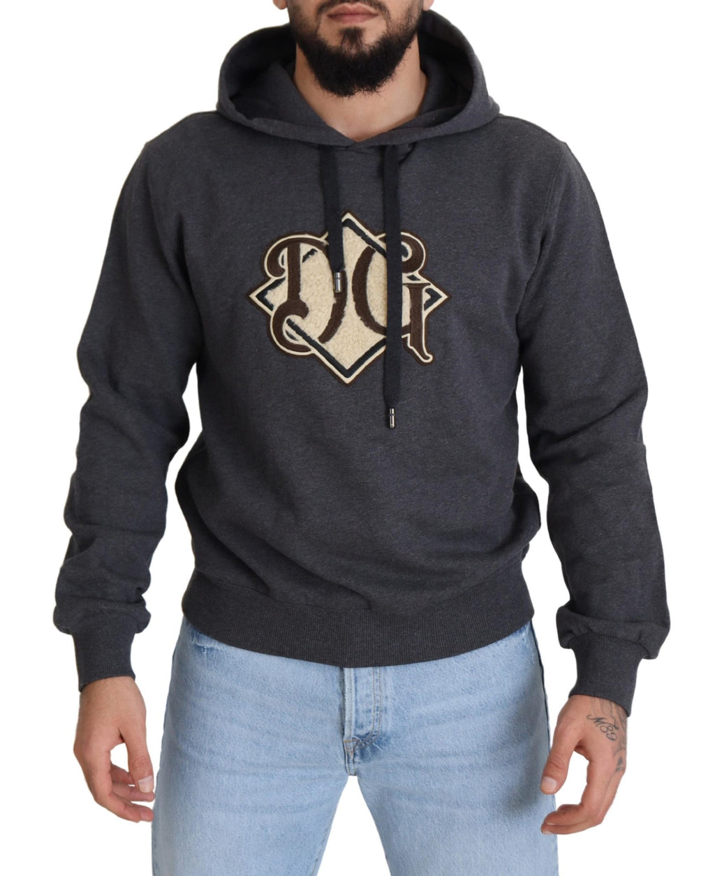 Dolce & Gabbana Graues Logo-Sweatshirt aus Baumwolle mit Kapuze Pullover