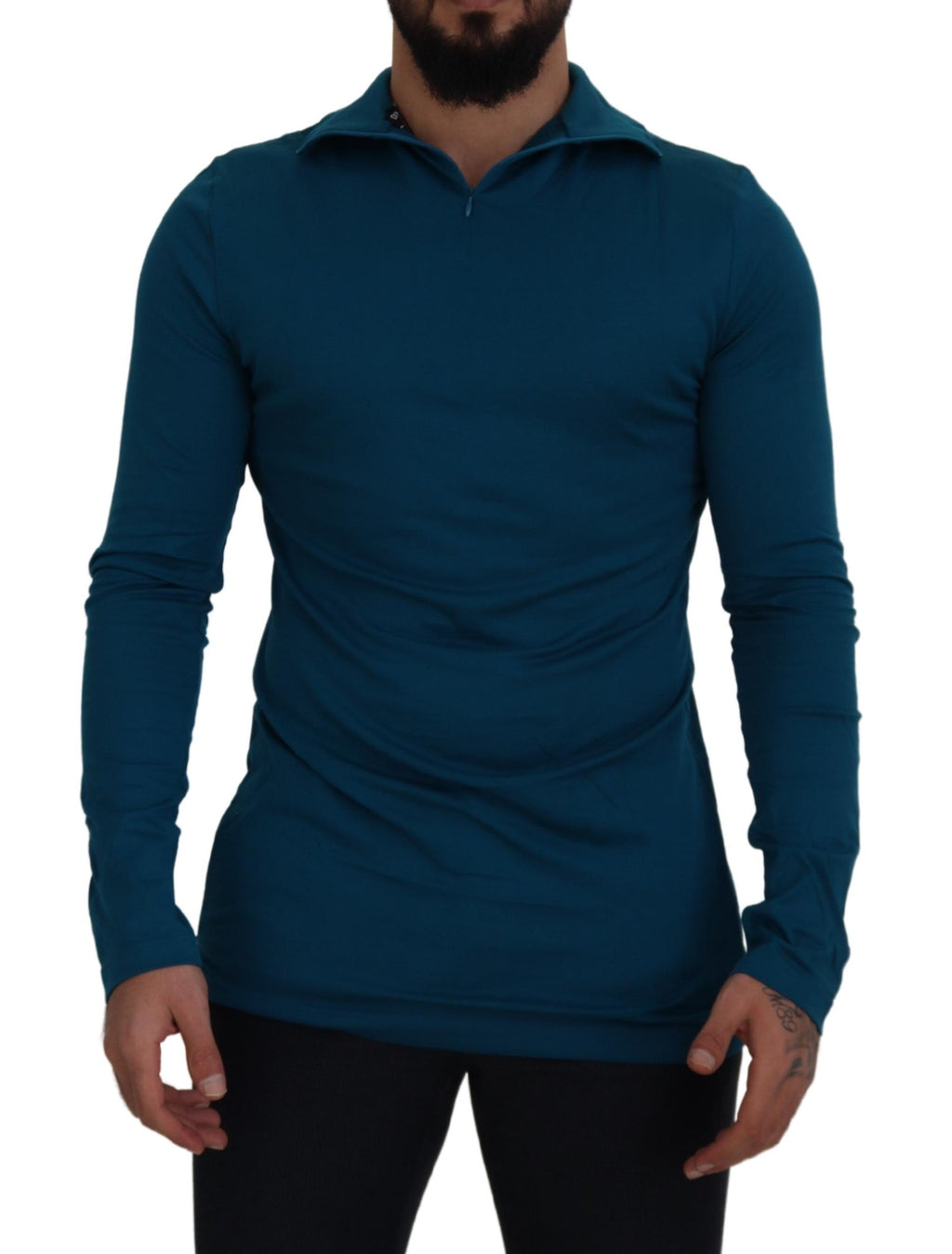Dolce & Gabbana Blauer Baumwollpullover mit Kragen Schlanker Pullover