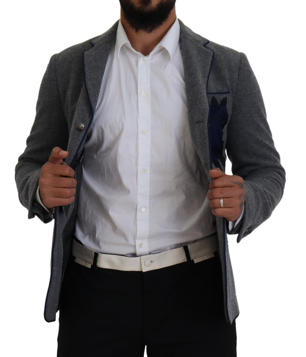 Dolce & Gabbana Graue Wolle Rosen Slim Fit Jacke Blazer