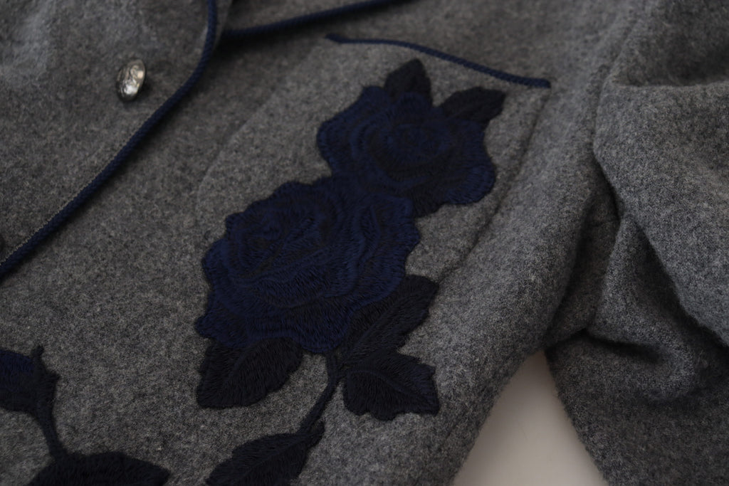 Dolce & Gabbana Graue Wolle Rosen Slim Fit Jacke Blazer