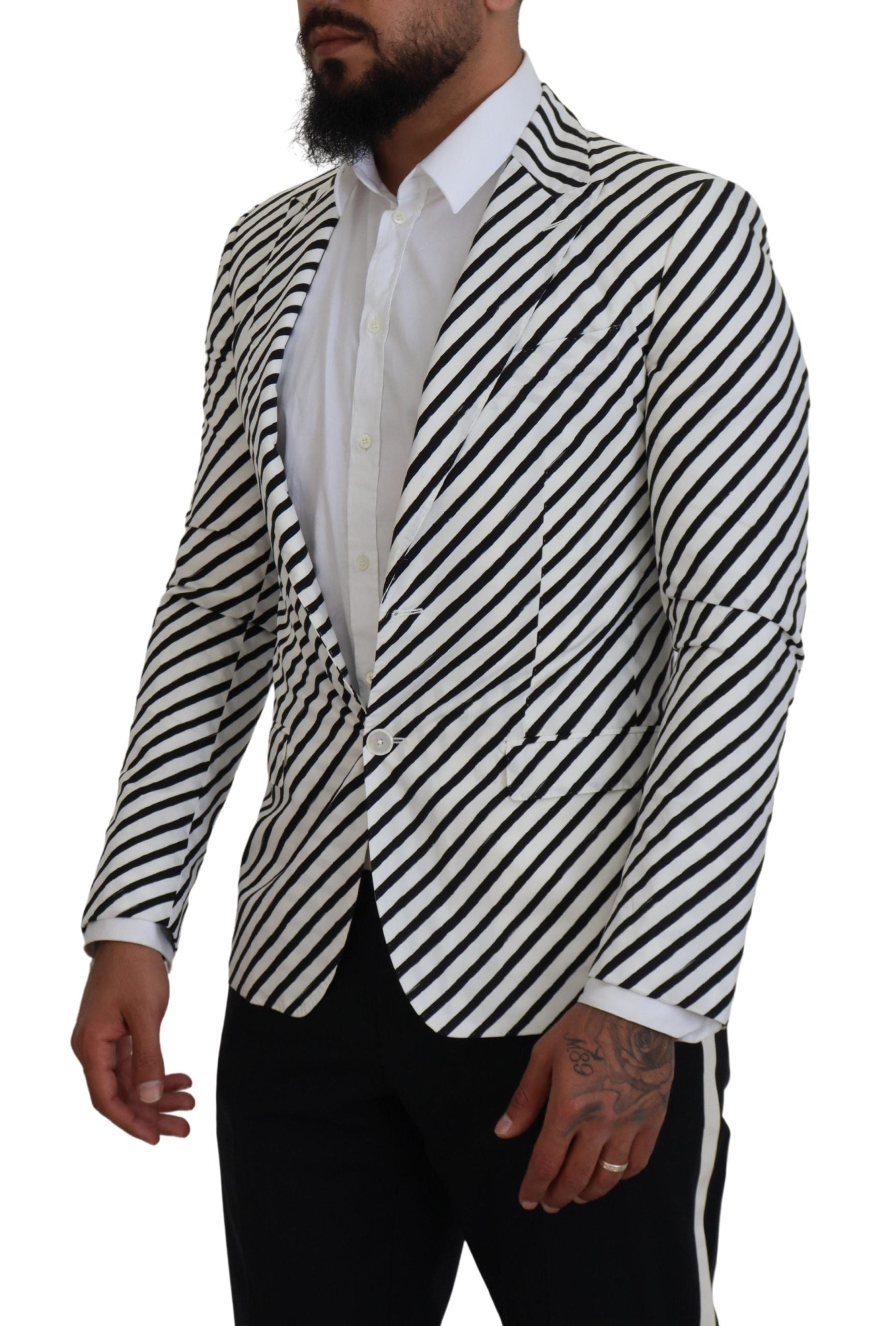 Dolce & Gabbana Weiß Schwarz Gestreifte Slim Fit Jacke Blazer