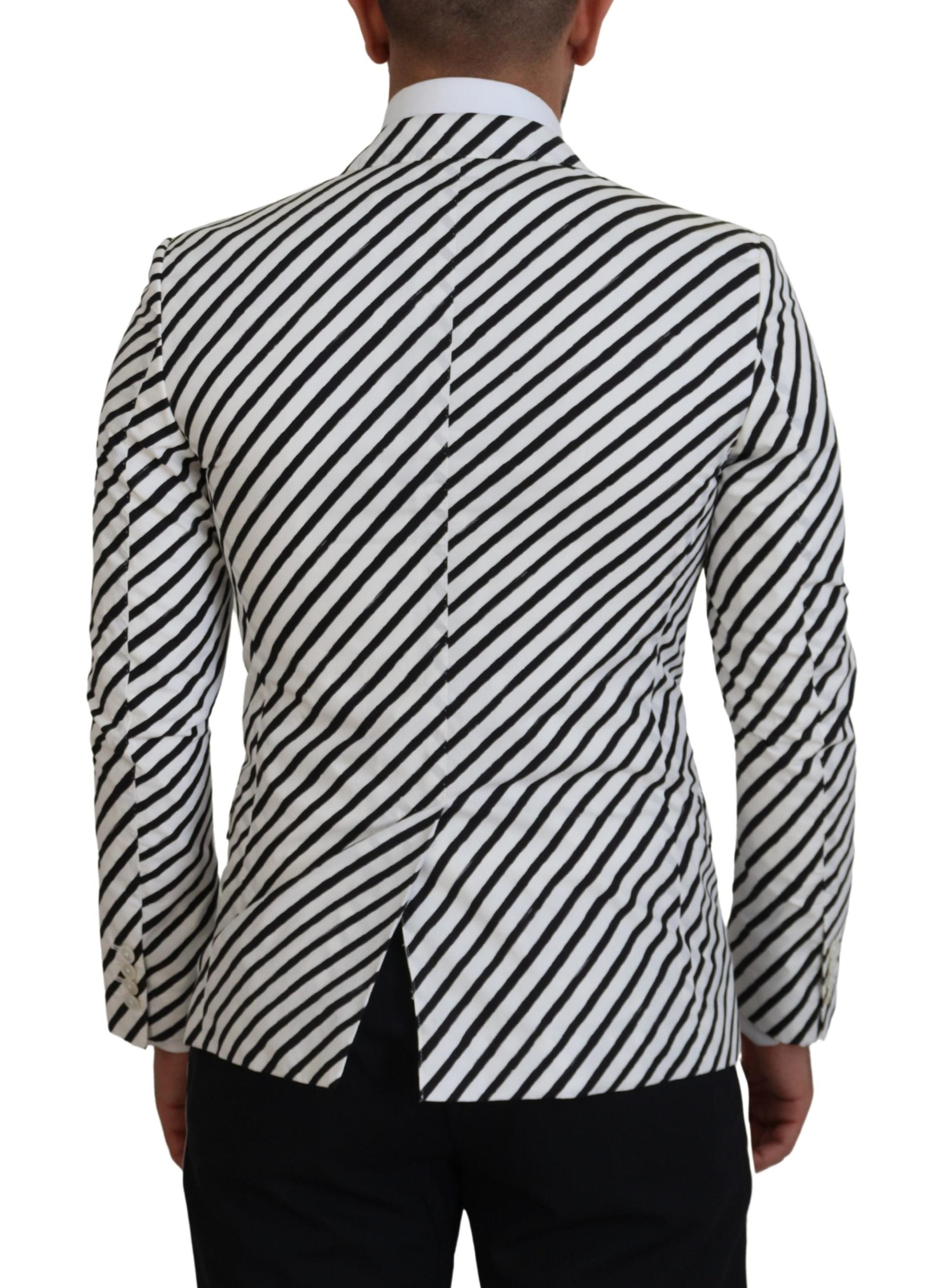 Dolce & Gabbana Weiß Schwarz Gestreifte Slim Fit Jacke Blazer