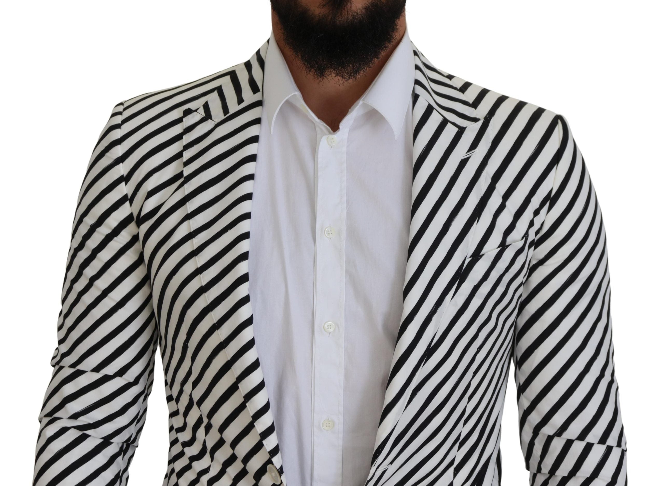 Dolce & Gabbana Weiß Schwarz Gestreifte Slim Fit Jacke Blazer