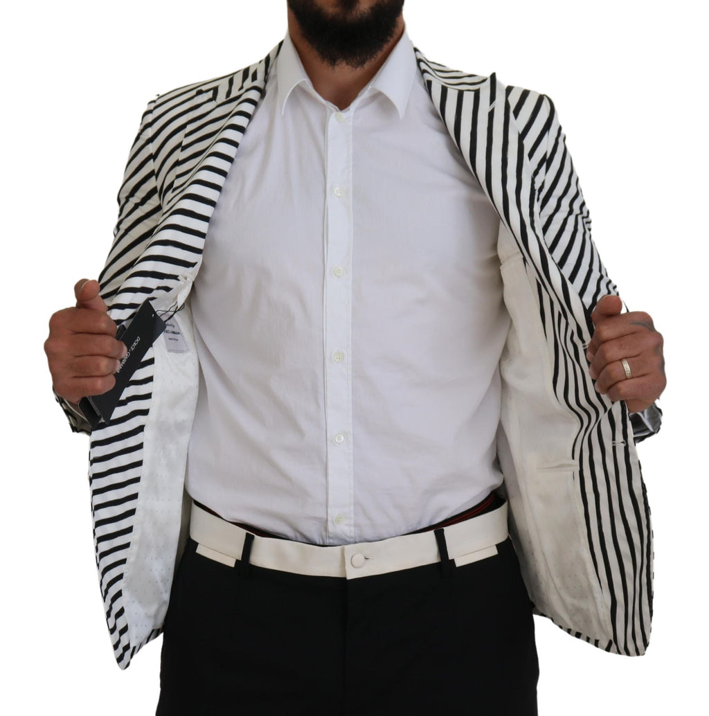 Dolce & Gabbana Weiß Schwarz Gestreifte Slim Fit Jacke Blazer