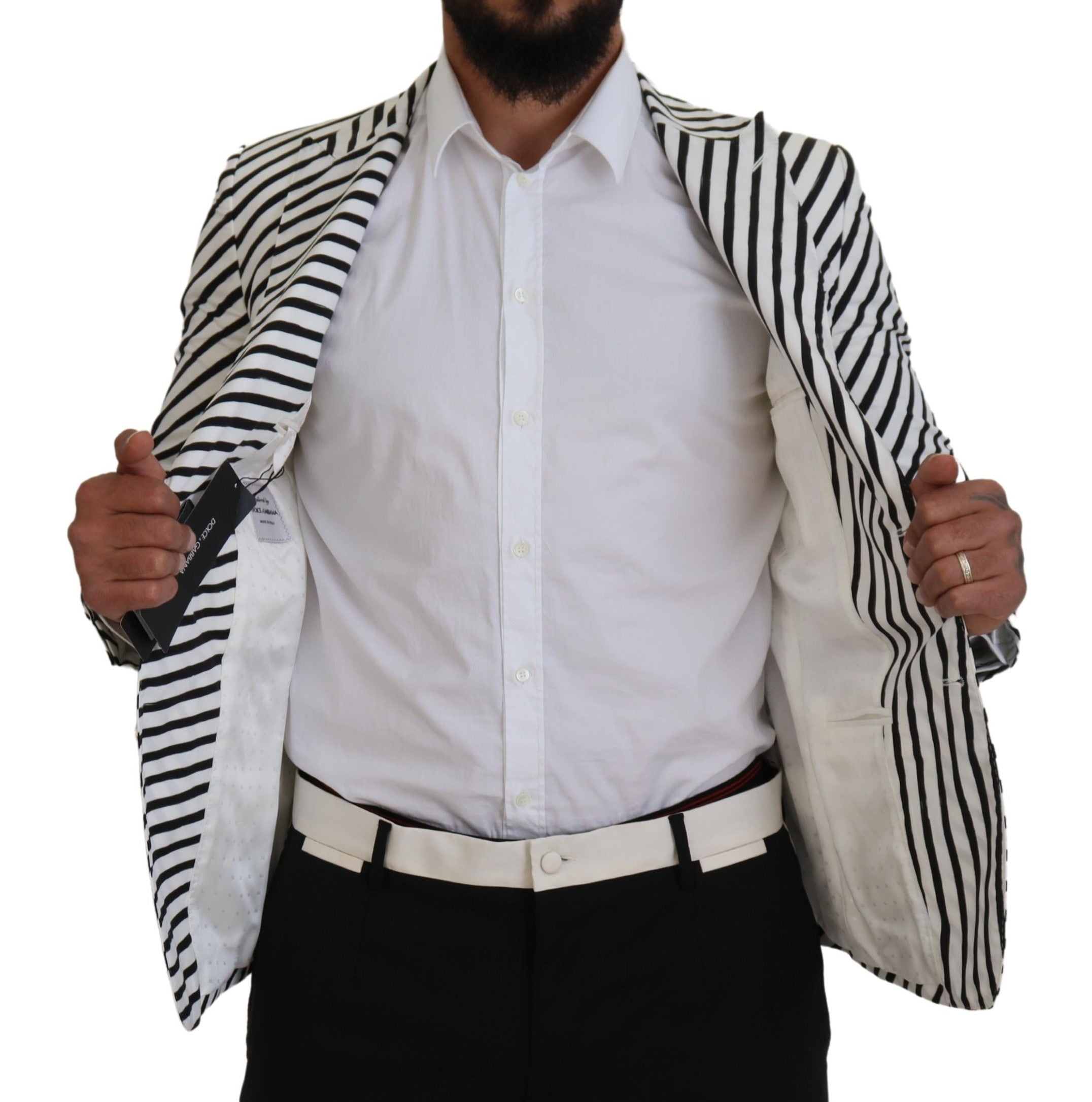 Dolce & Gabbana Weiß Schwarz Gestreifte Slim Fit Jacke Blazer