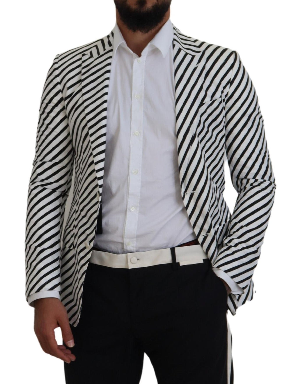 Dolce & Gabbana Weiß Schwarz Gestreifte Slim Fit Jacke Blazer