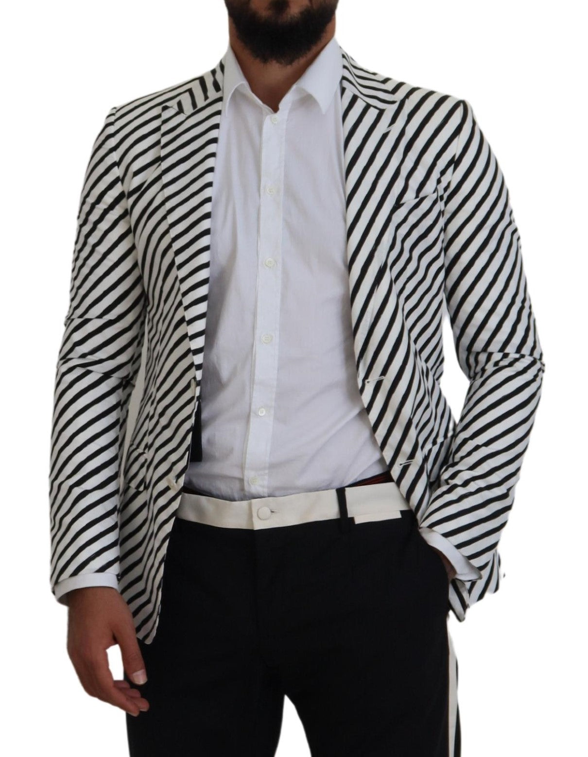 Dolce & Gabbana Weiß Schwarz Gestreifte Slim Fit Jacke Blazer