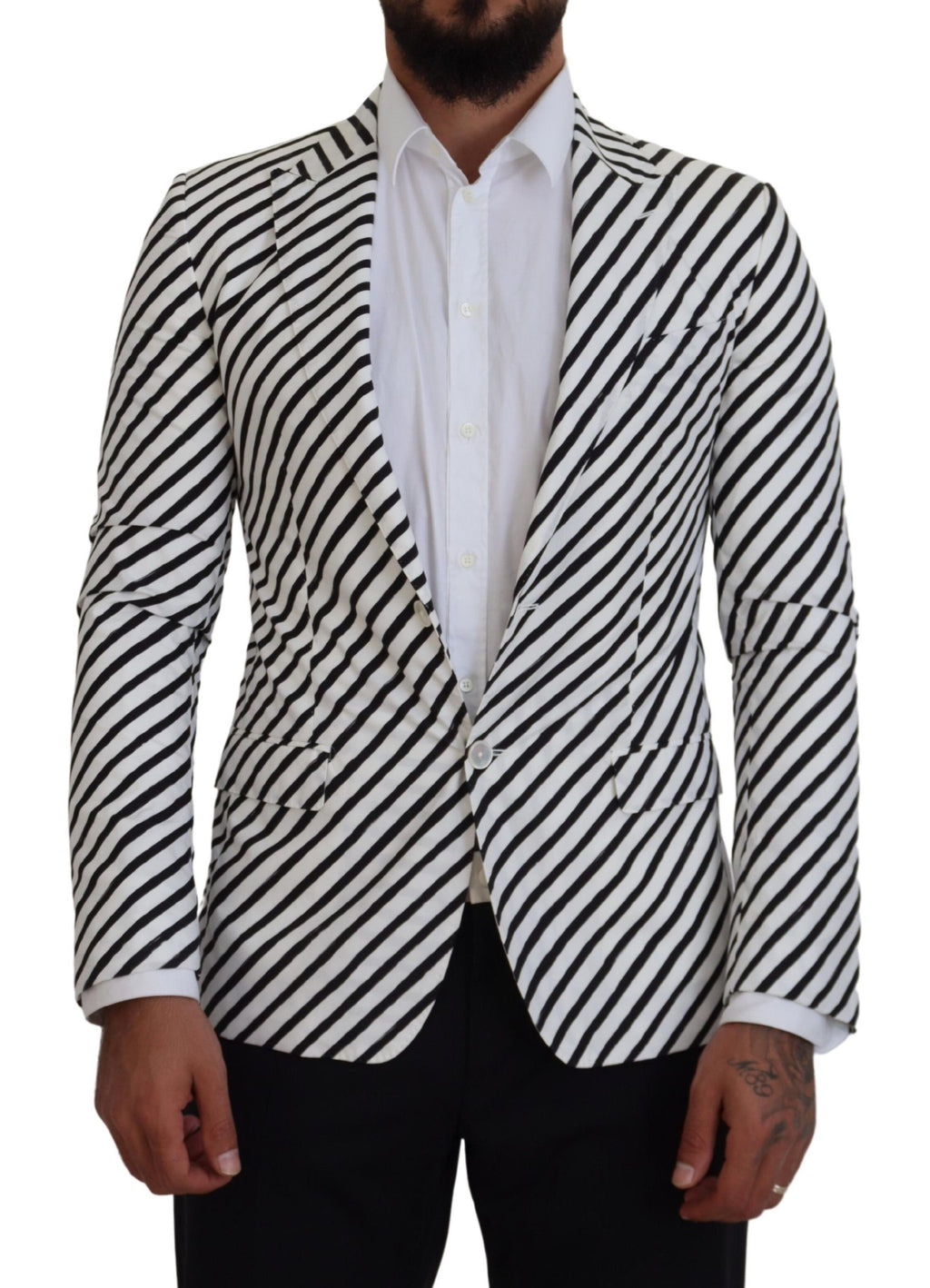 Dolce & Gabbana Weiß Schwarz Gestreifte Slim Fit Jacke Blazer