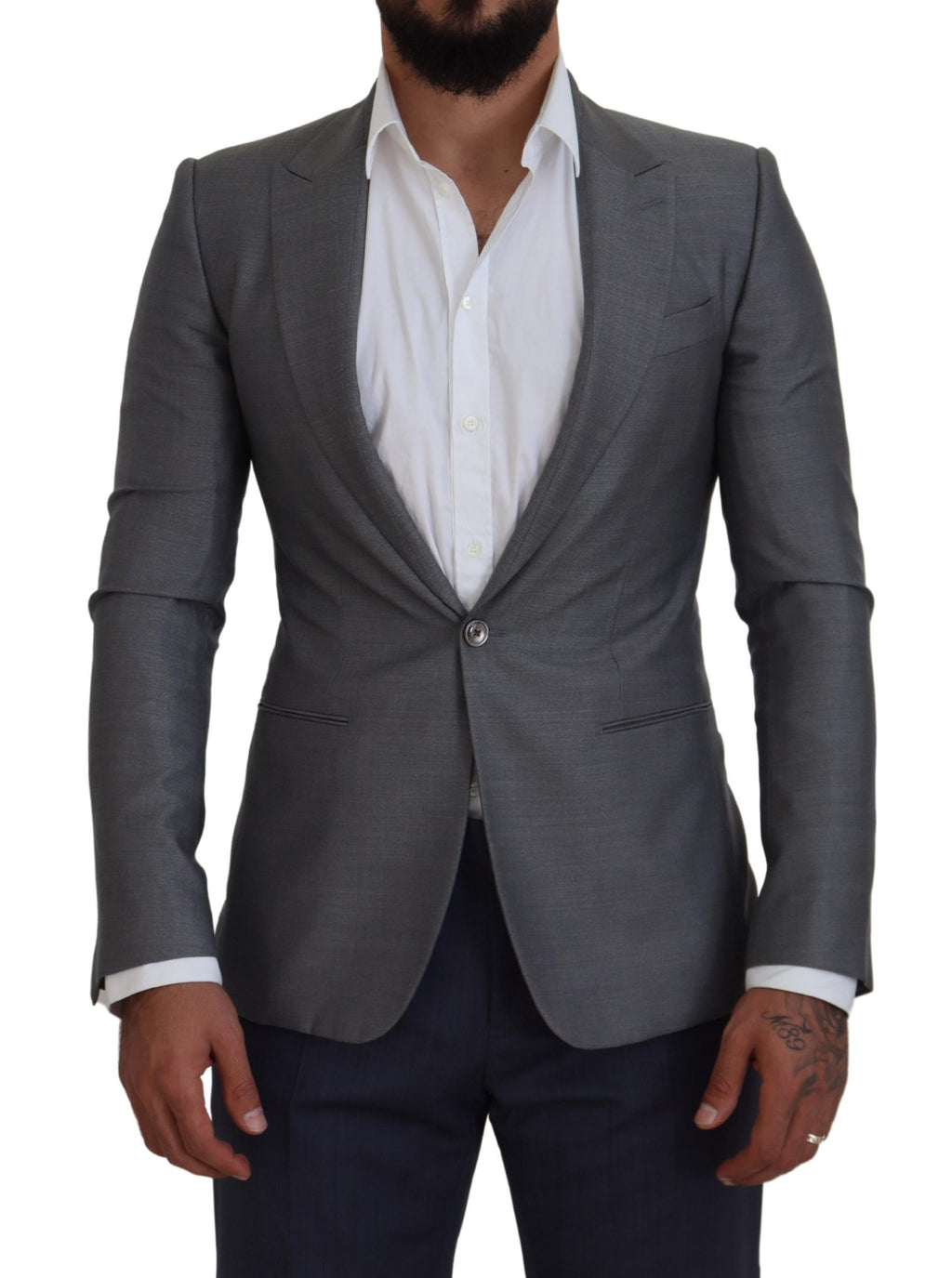 Dolce & Gabbana Graue Wolle Seide Slim Fit Jacke Blazer