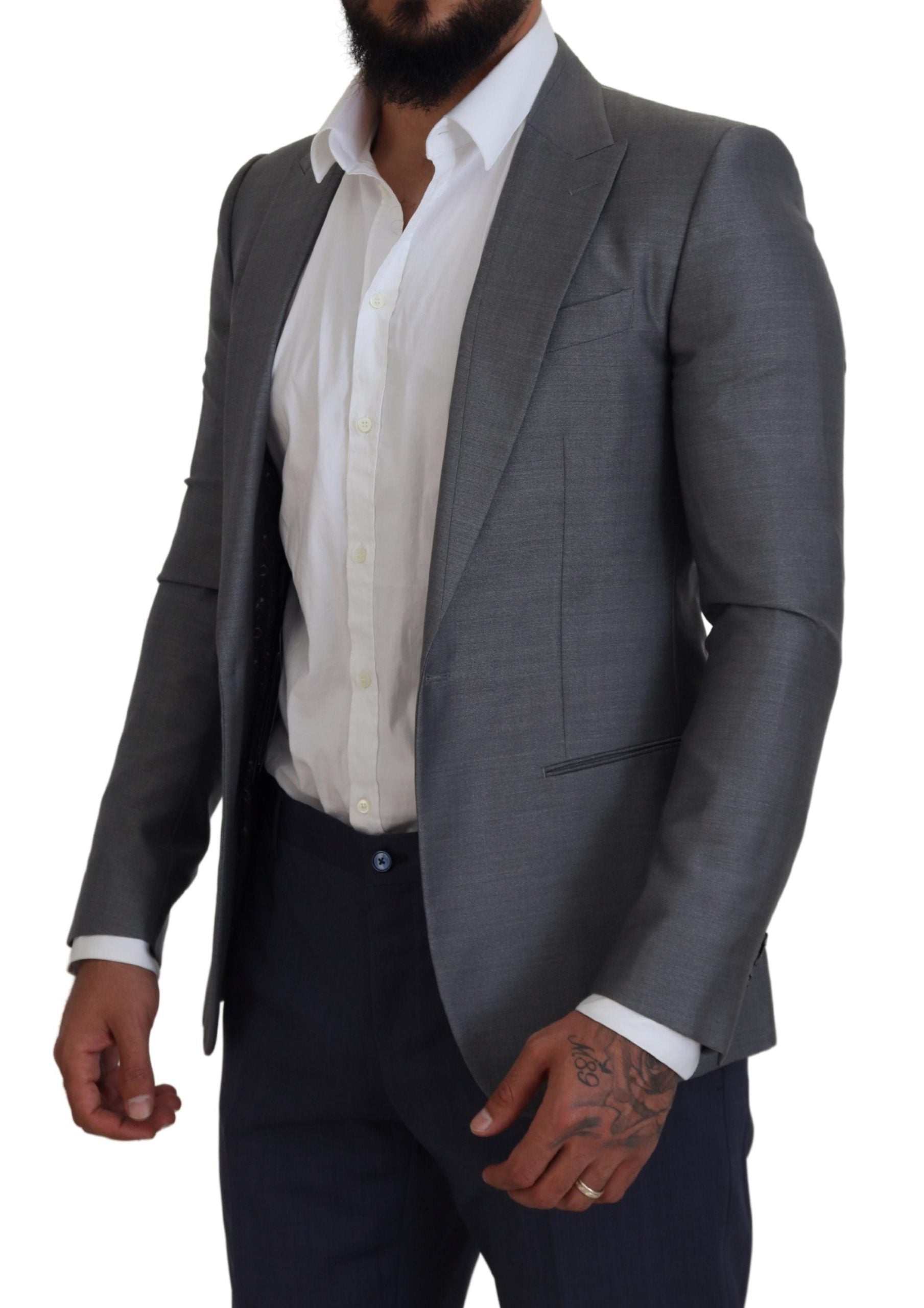 Dolce & Gabbana Graue Wolle Seide Slim Fit Jacke Blazer