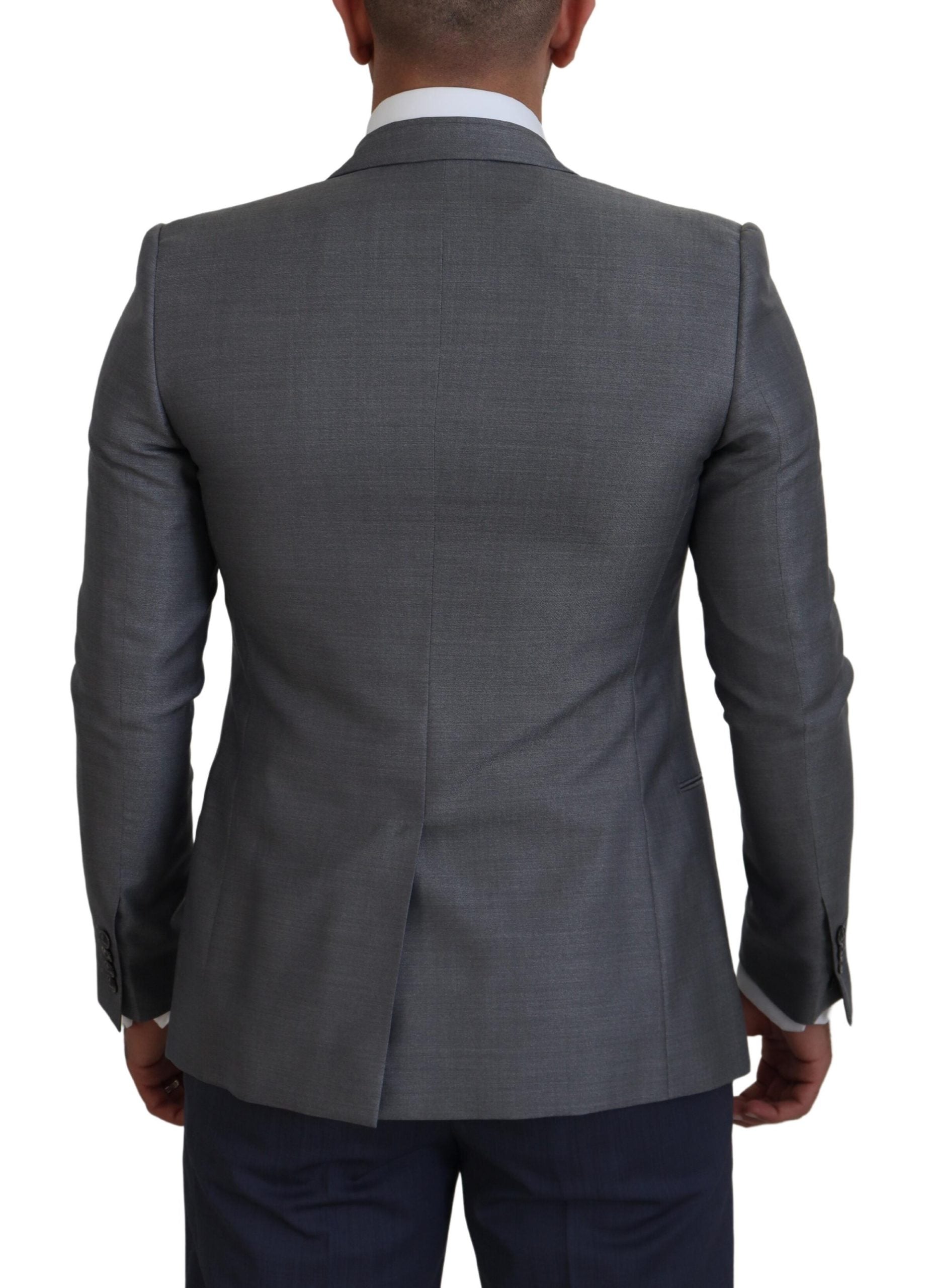 Dolce & Gabbana Graue Wolle Seide Slim Fit Jacke Blazer