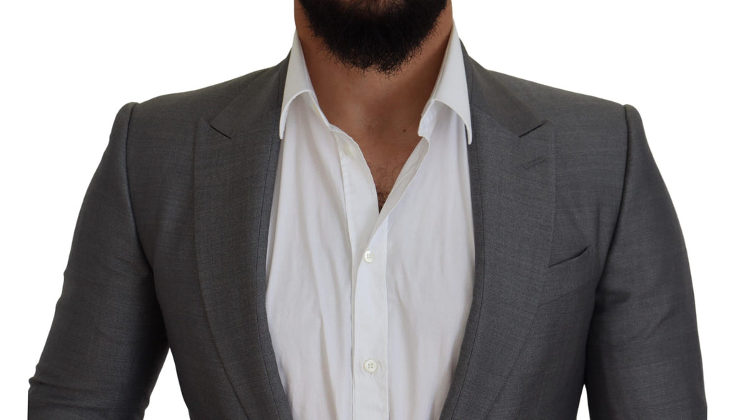 Dolce & Gabbana Graue Wolle Seide Slim Fit Jacke Blazer