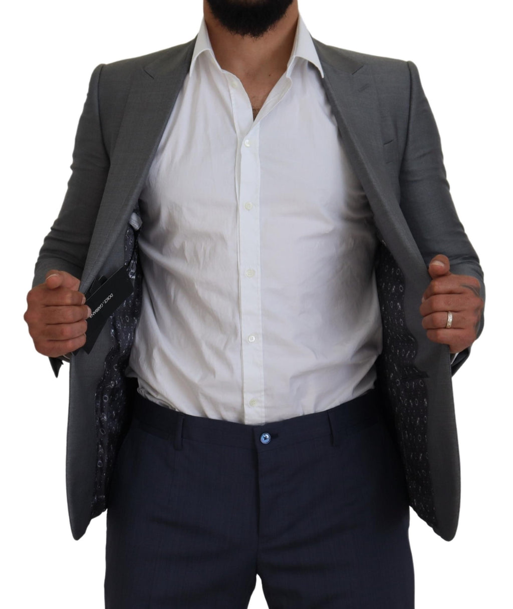 Dolce & Gabbana Graue Wolle Seide Slim Fit Jacke Blazer