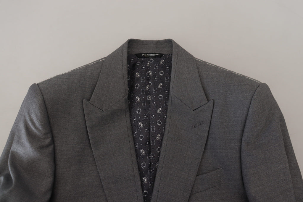Dolce & Gabbana Graue Wolle Seide Slim Fit Jacke Blazer
