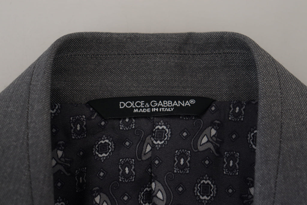 Dolce & Gabbana Graue Wolle Seide Slim Fit Jacke Blazer