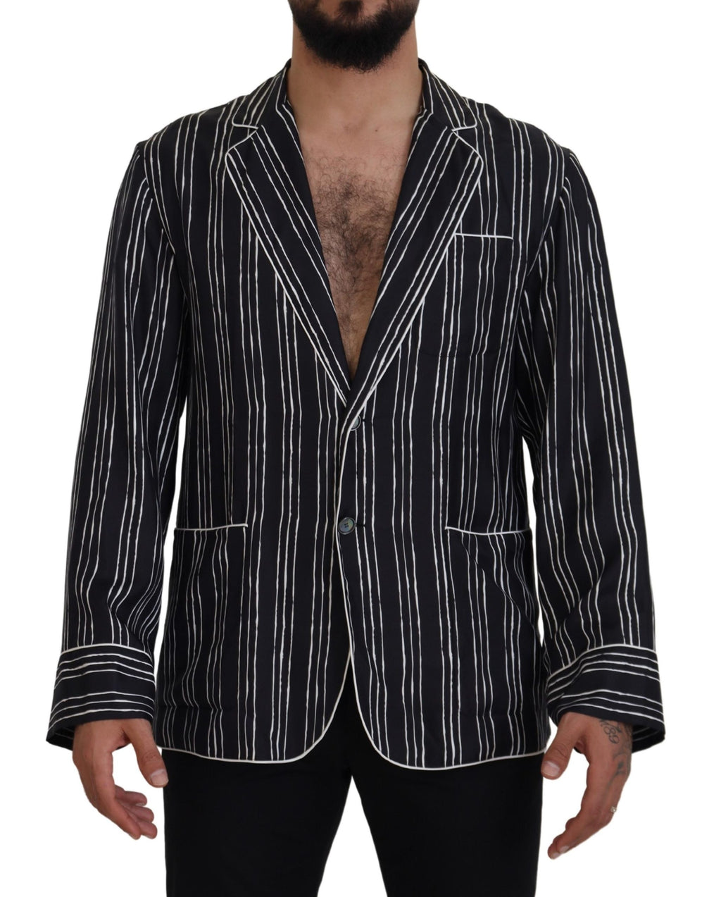 Dolce & Gabbana Blau gestreiftes Seiden-Pyjamahemd Jacke
