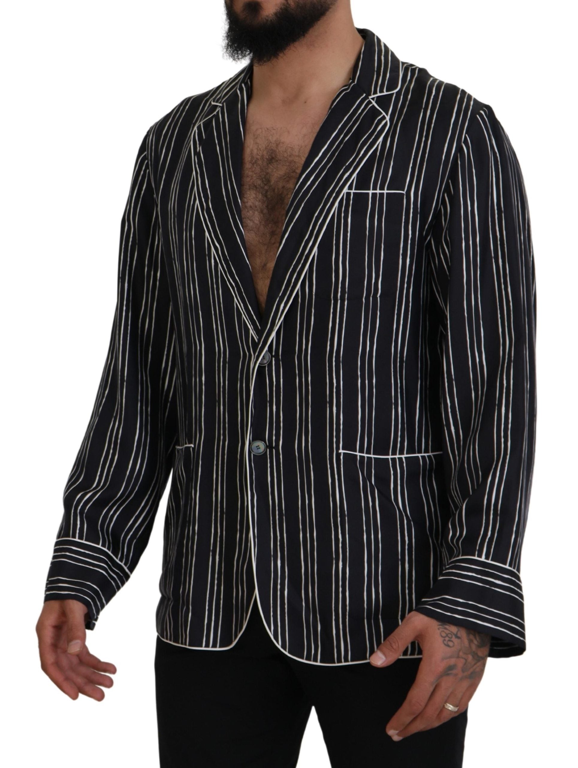 Dolce & Gabbana Blau gestreiftes Seiden-Pyjamahemd Jacke