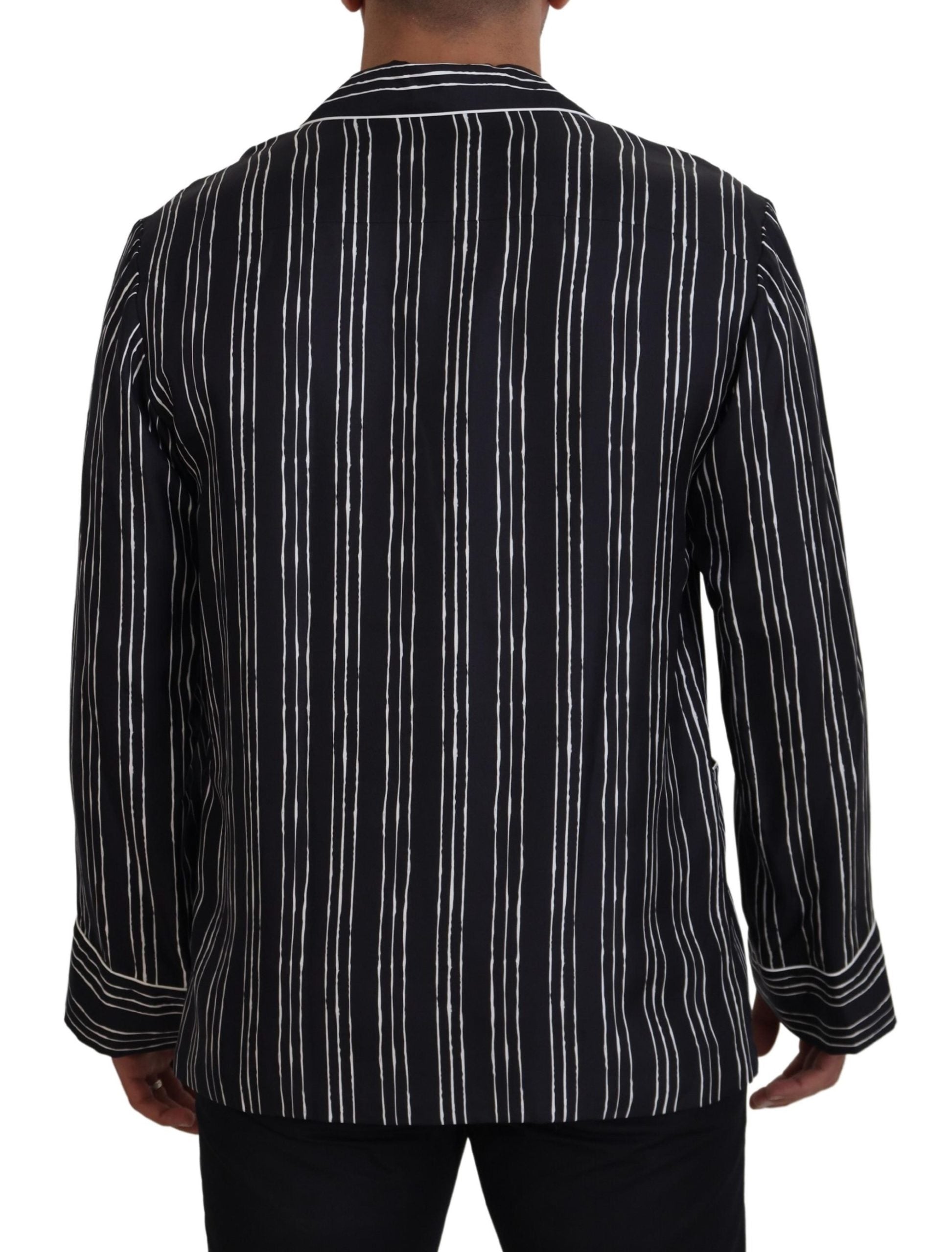 Dolce & Gabbana Blau gestreiftes Seiden-Pyjamahemd Jacke