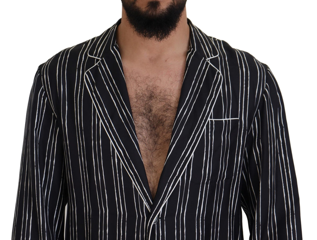 Dolce & Gabbana Blau gestreiftes Seiden-Pyjamahemd Jacke