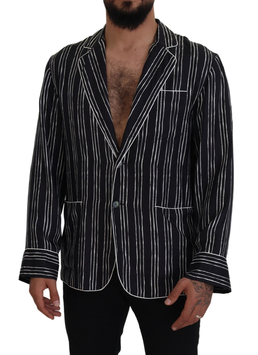 Dolce & Gabbana Blau gestreiftes Seiden-Pyjamahemd Jacke