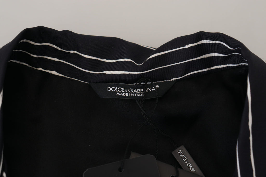 Dolce & Gabbana Blau gestreiftes Seiden-Pyjamahemd Jacke