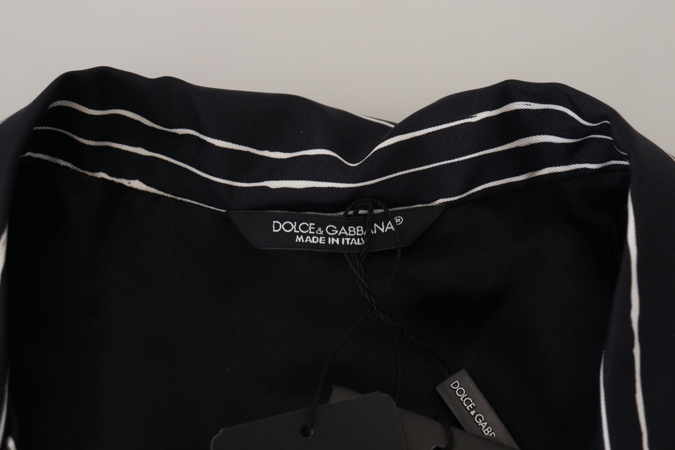 Dolce & Gabbana Blau gestreiftes Seiden-Pyjamahemd Jacke