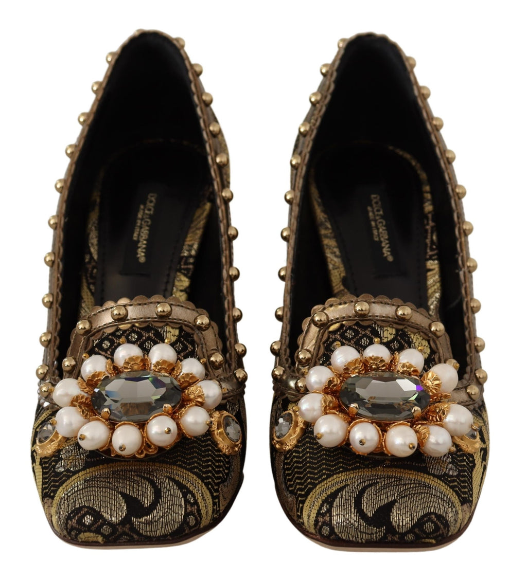 Dolce & Gabbana Gold Kristall Quadratische Zehe Brokat Pumps Schuhe