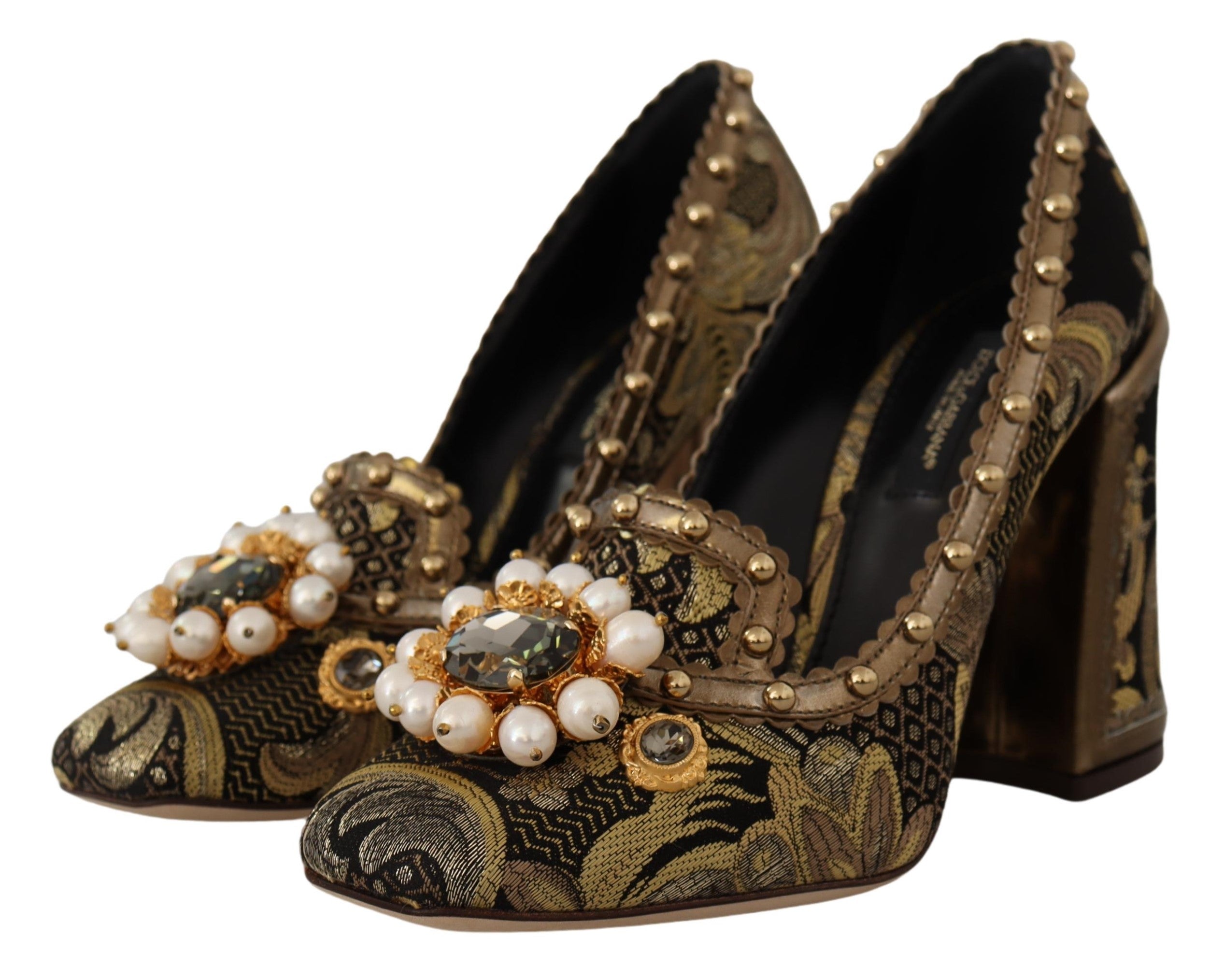 Dolce & Gabbana Gold Kristall Quadratische Zehe Brokat Pumps Schuhe