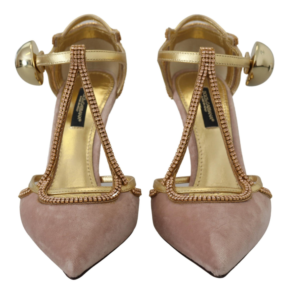 Dolce & Gabbana Rosa Kristall T-strap Heels Pumps Schuhe
