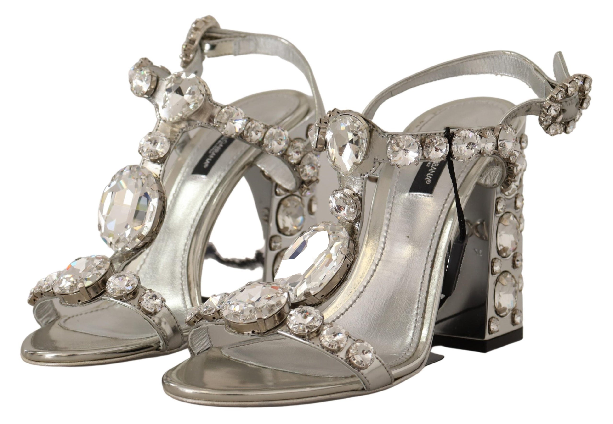 Dolce & Gabbana Silberne Kristalle Riemen Schnalle High Heel Sandalen