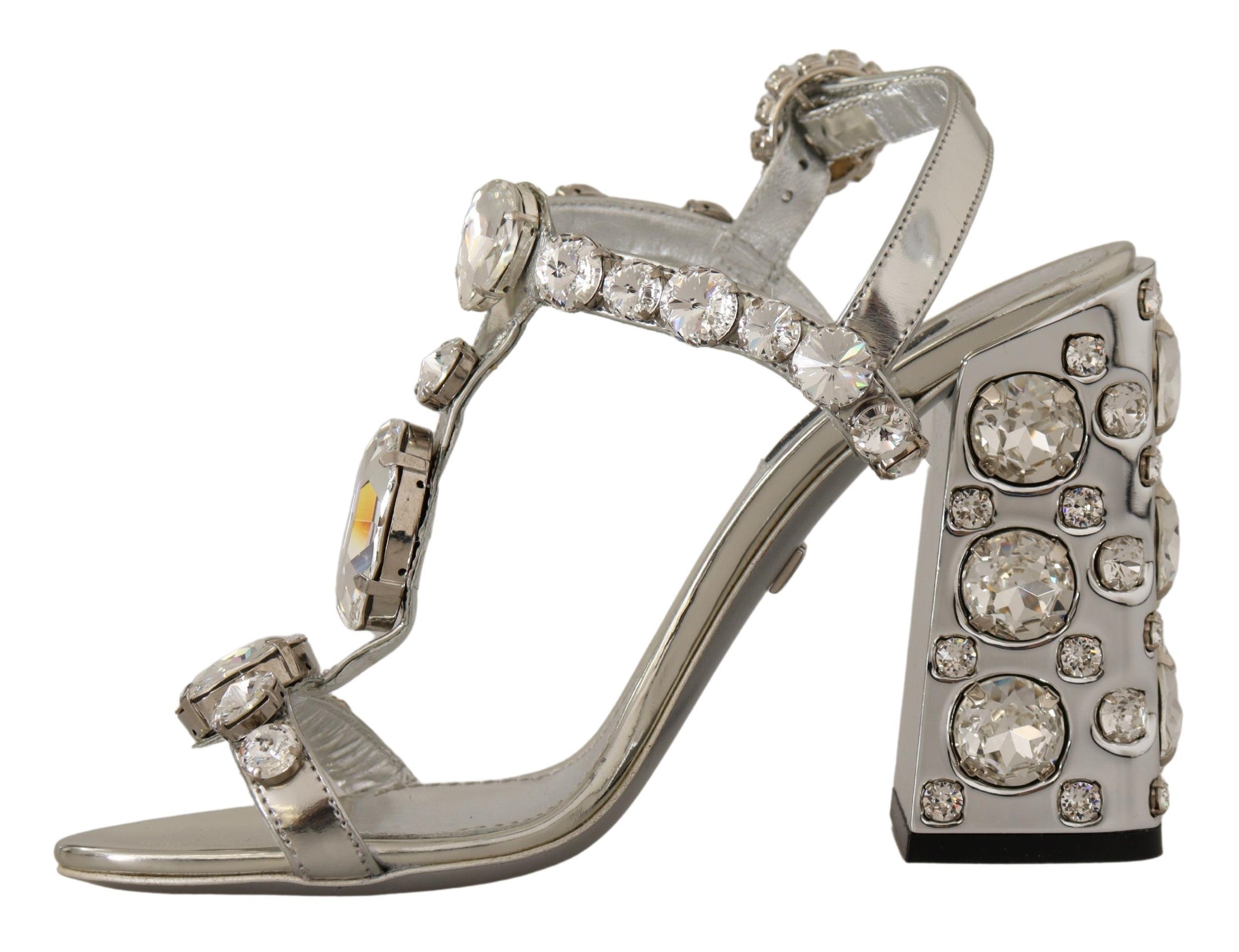 Dolce & Gabbana Silberne Kristalle Riemen Schnalle High Heel Sandalen