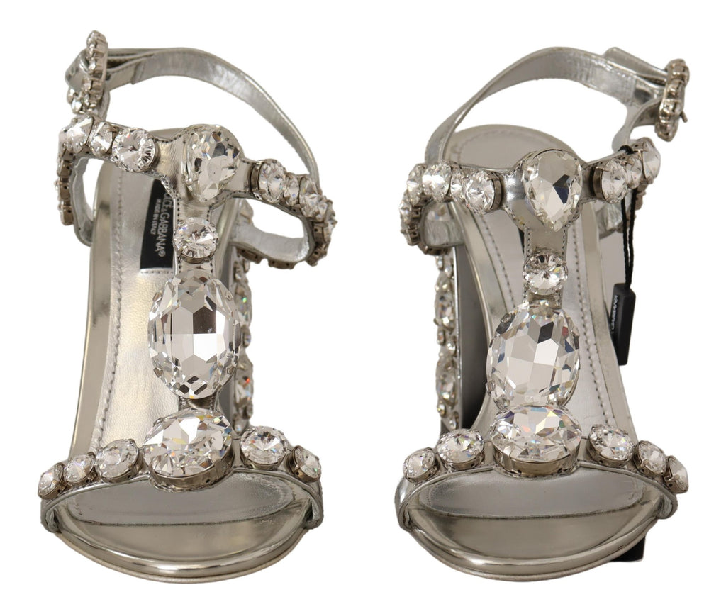 Dolce & Gabbana Silberne Kristalle Riemen Schnalle High Heel Sandalen