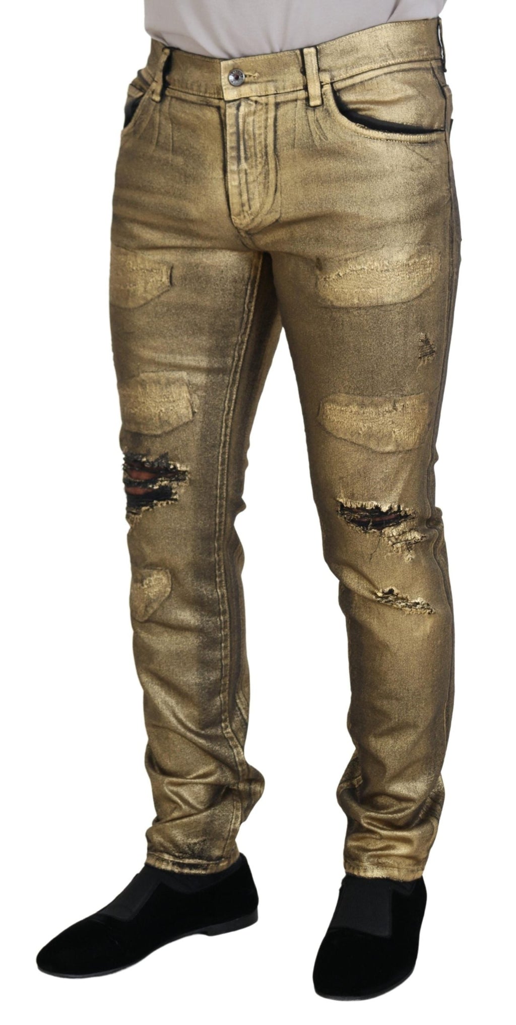 Dolce & Gabbana Gold Baumwolle zerfleddert Skinny Männer Denim Jeans