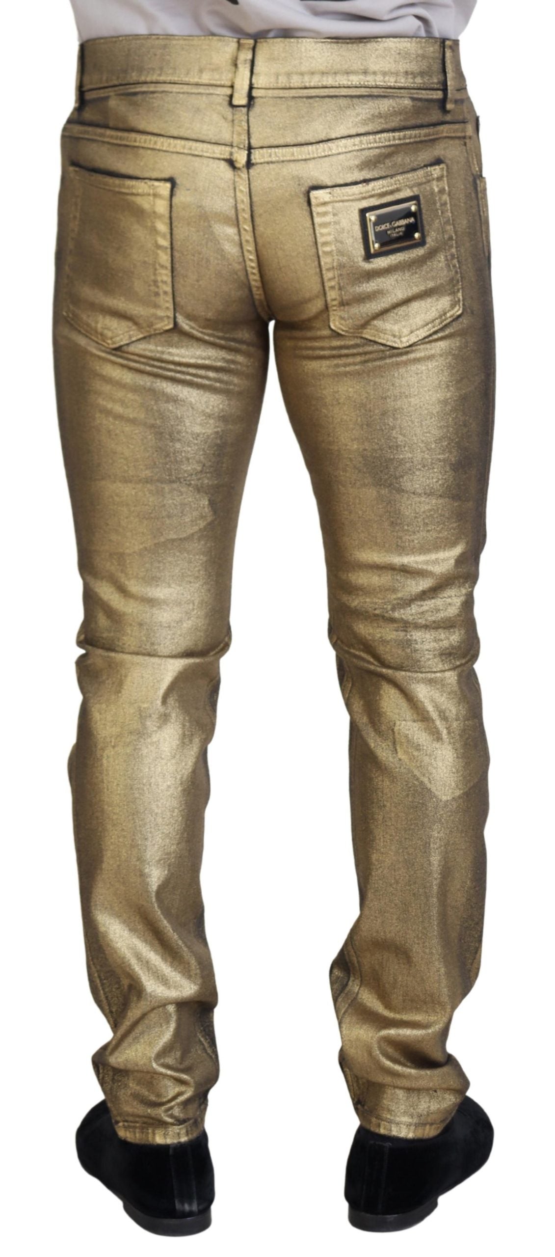 Dolce & Gabbana Gold Baumwolle zerfleddert Skinny Männer Denim Jeans