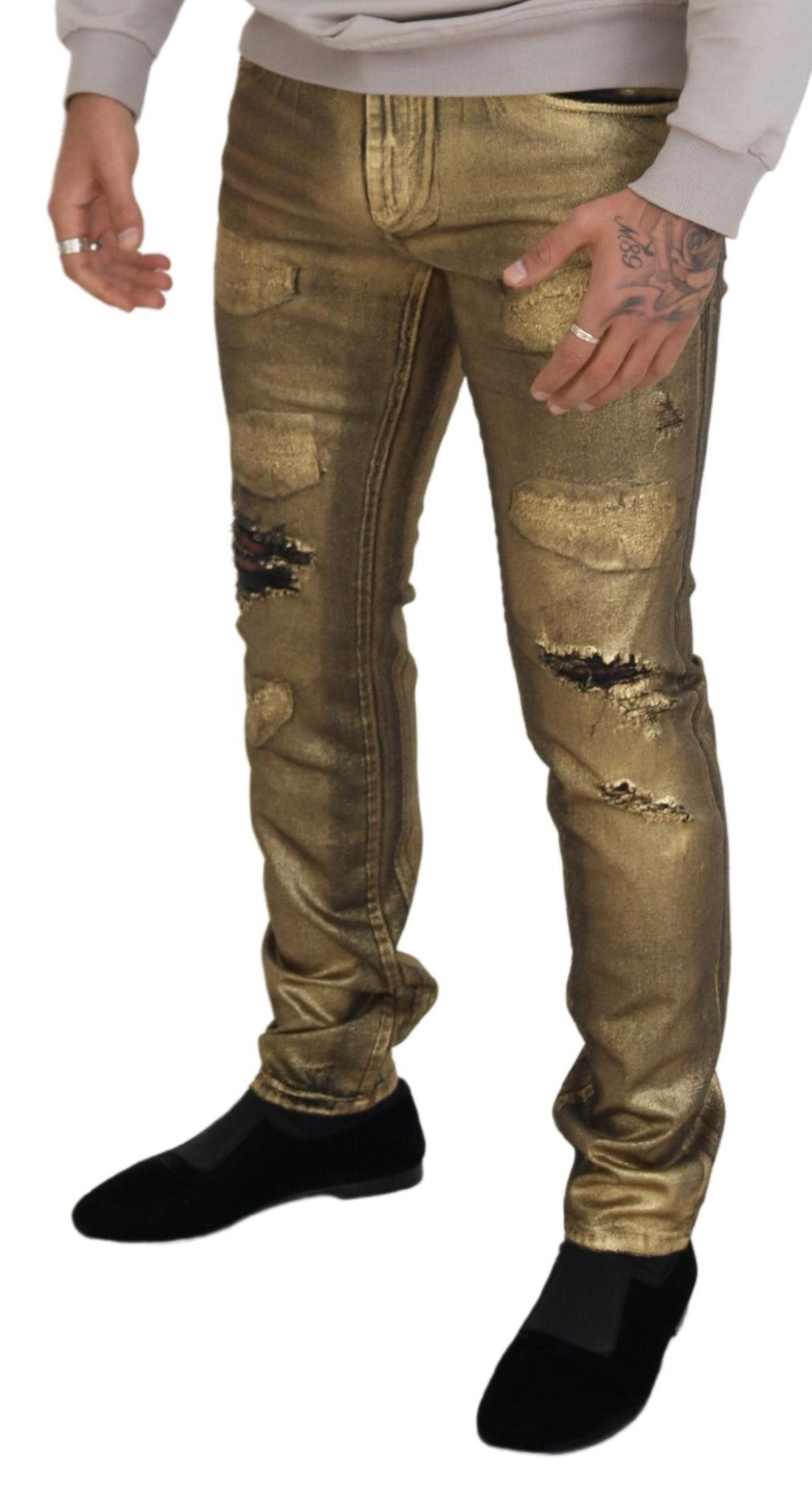 Dolce & Gabbana Gold Baumwolle zerfleddert Skinny Männer Denim Jeans