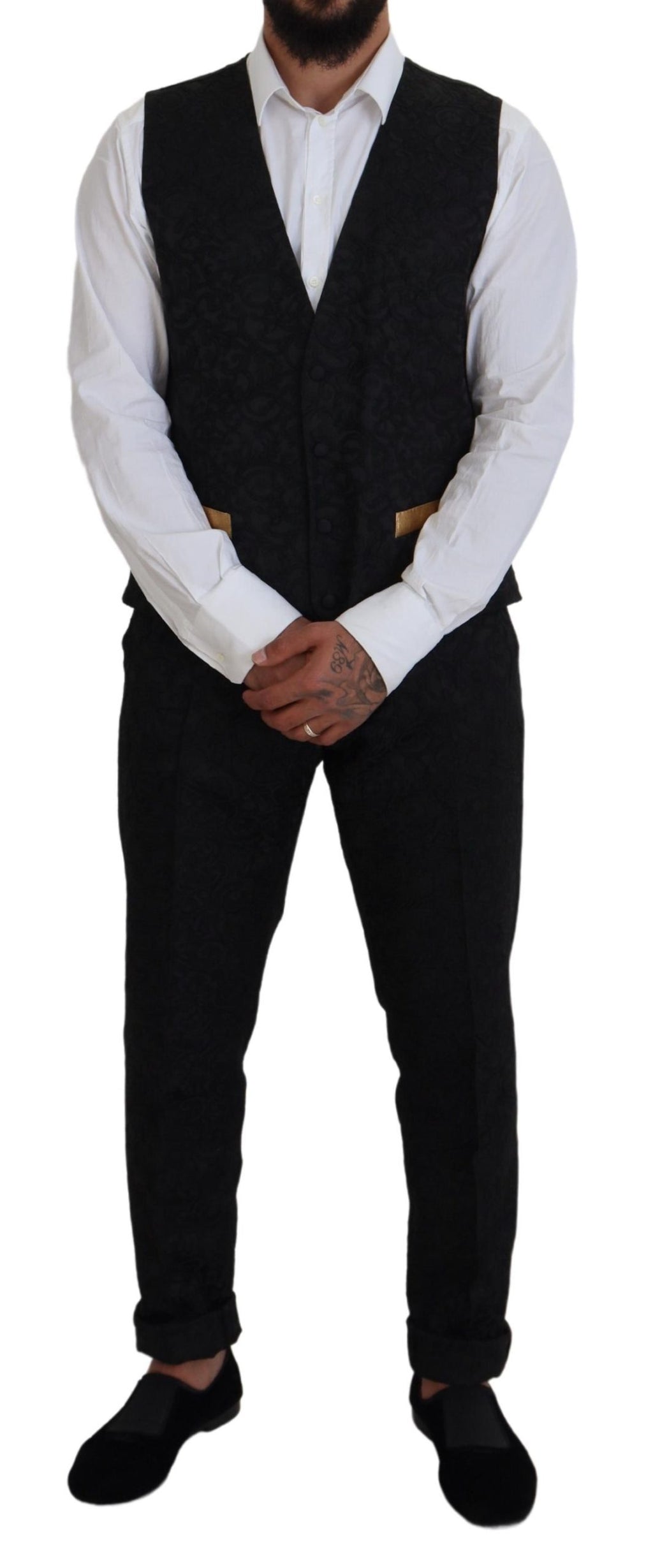 Dolce & Gabbana Schwarz Gold Fantasy Smoking Slim Fit Anzug