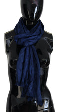 Costume National Blauer Seidenschal Foulard Fransenschal