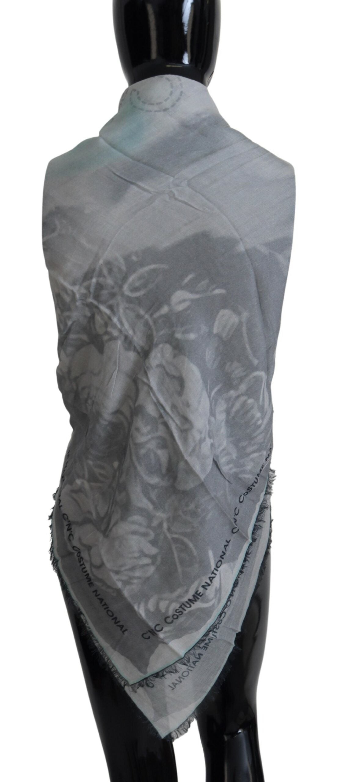 Costume National Grauer Print-Schal Foulard Fransenschal