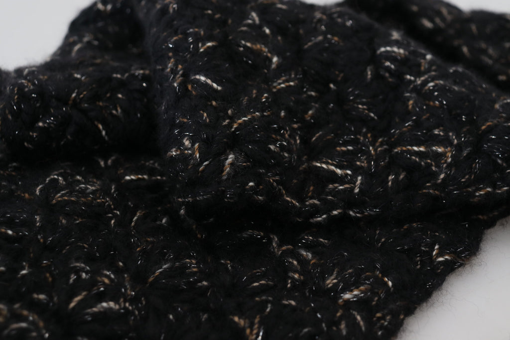 Dolce & Gabbana Schwarzer Wolle gestrickt Wrap Foulard Fransenschal
