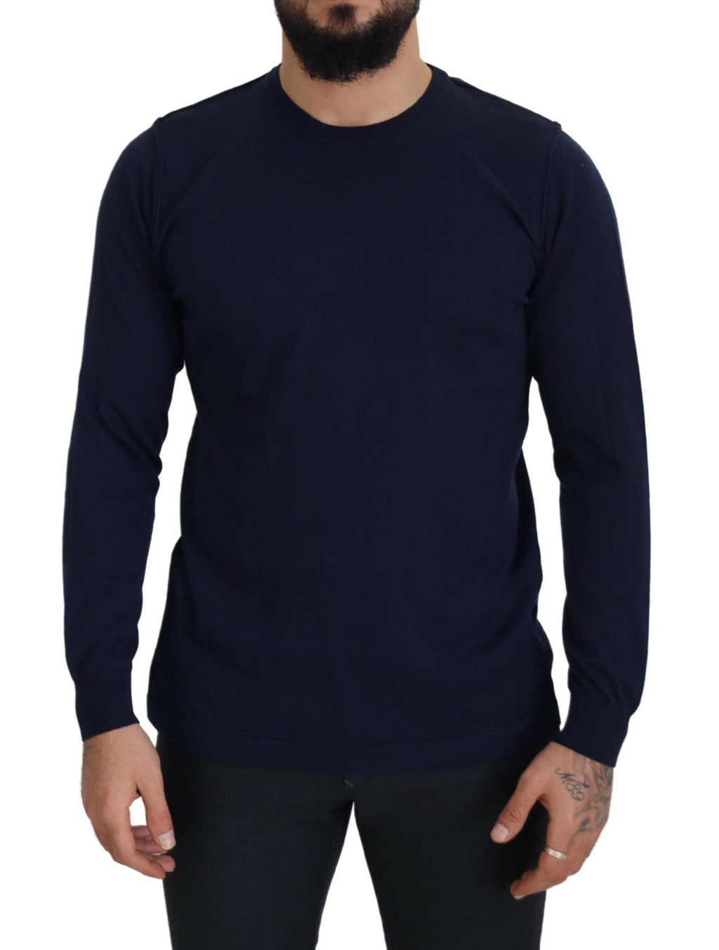 Paolo Pecora Milano Blauer Pullover aus Baumwolle mit Rundhalsausschnitt