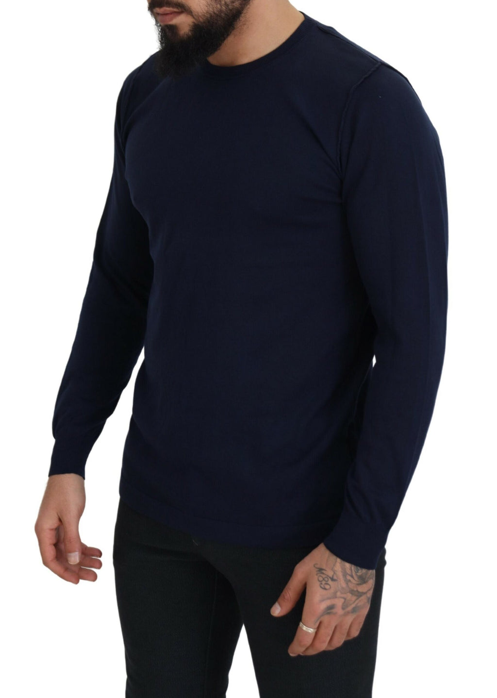 Paolo Pecora Milano Blauer Pullover aus Baumwolle mit Rundhalsausschnitt