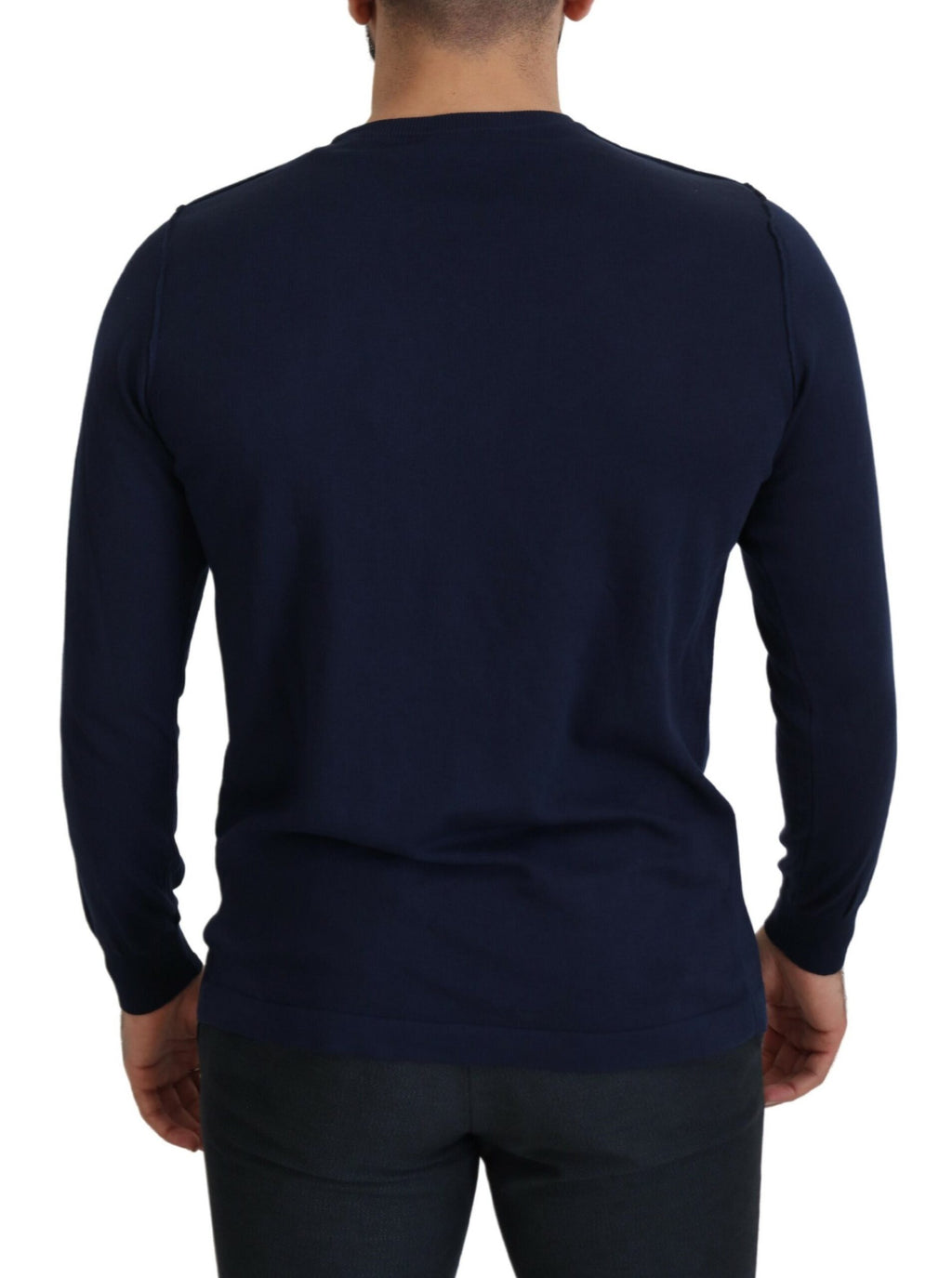 Paolo Pecora Milano Blauer Pullover aus Baumwolle mit Rundhalsausschnitt