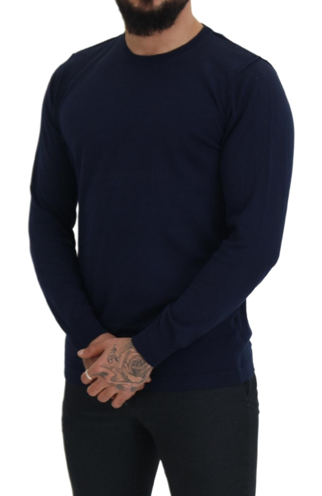 Paolo Pecora Milano Blauer Pullover aus Baumwolle mit Rundhalsausschnitt