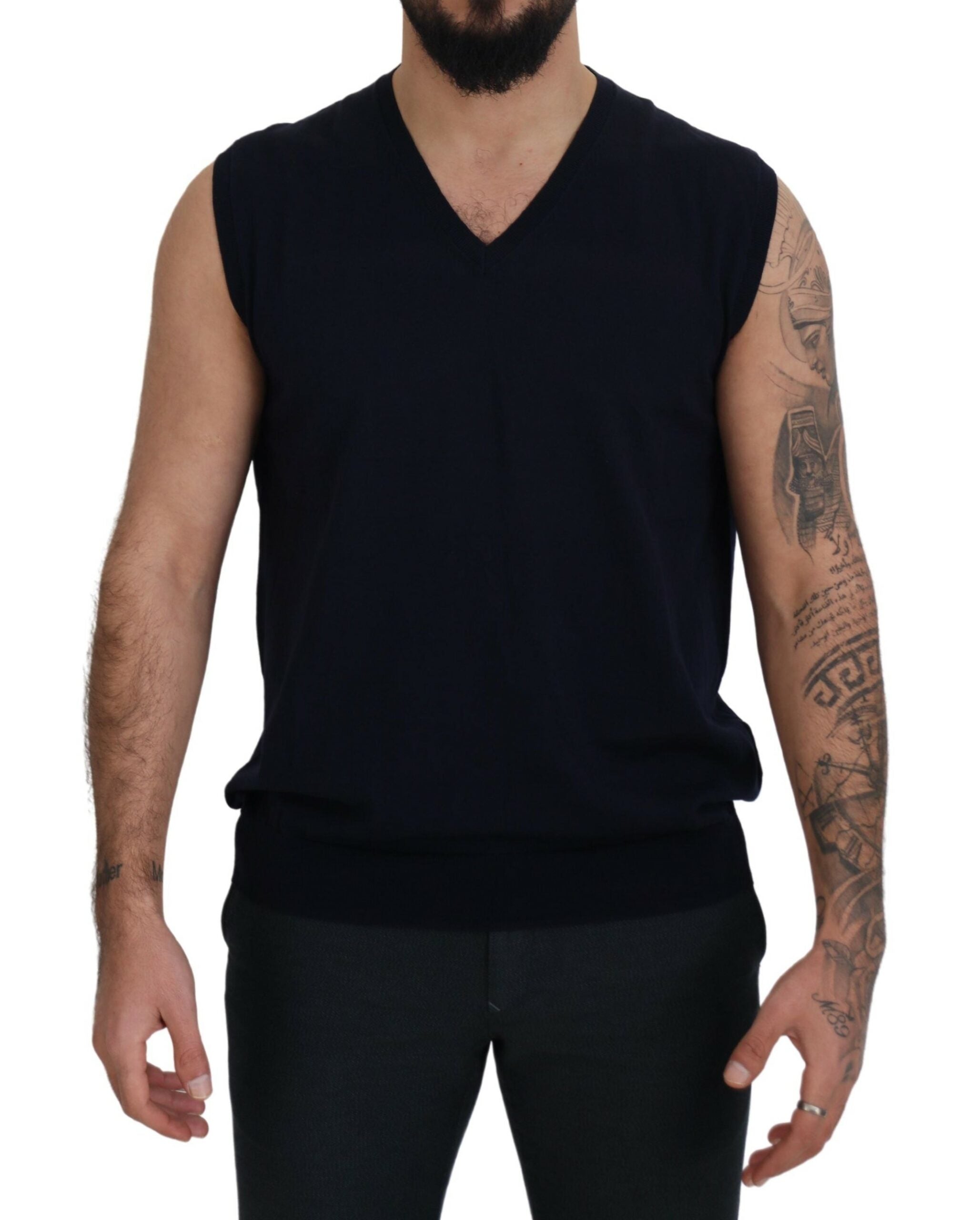 Paolo Pecora Milano Schwarzes ärmelloses Baumwoll-Tank-T-Shirt mit V-Ausschnitt