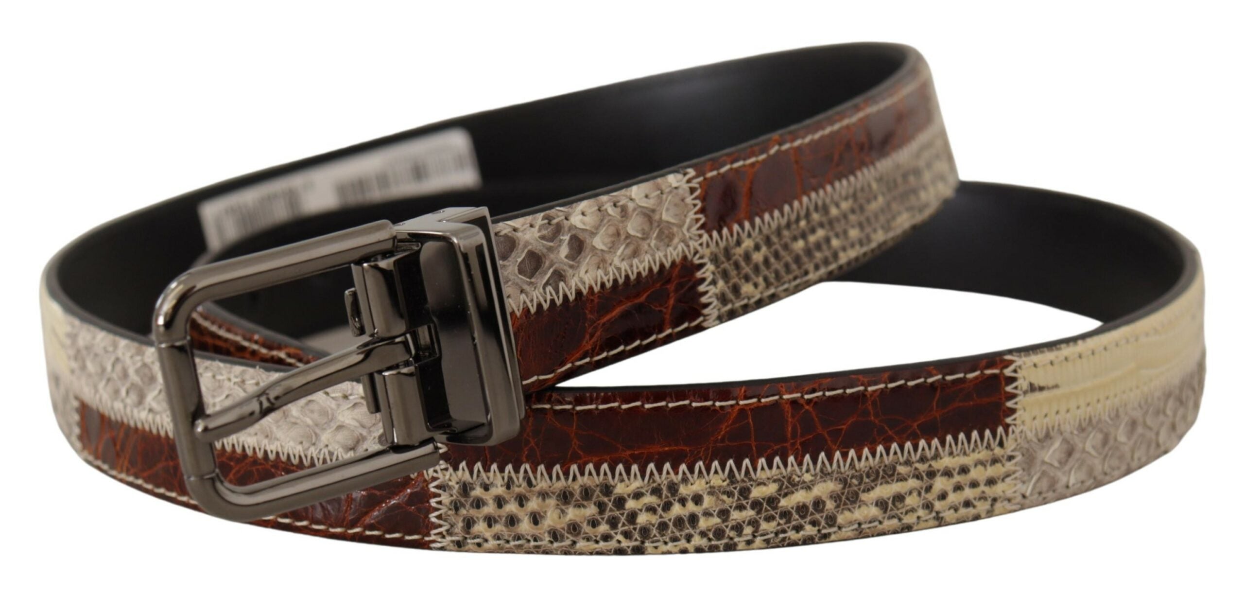 Dolce & Gabbana Multicolor Exotisches Leder Patchwork Metallgürtel