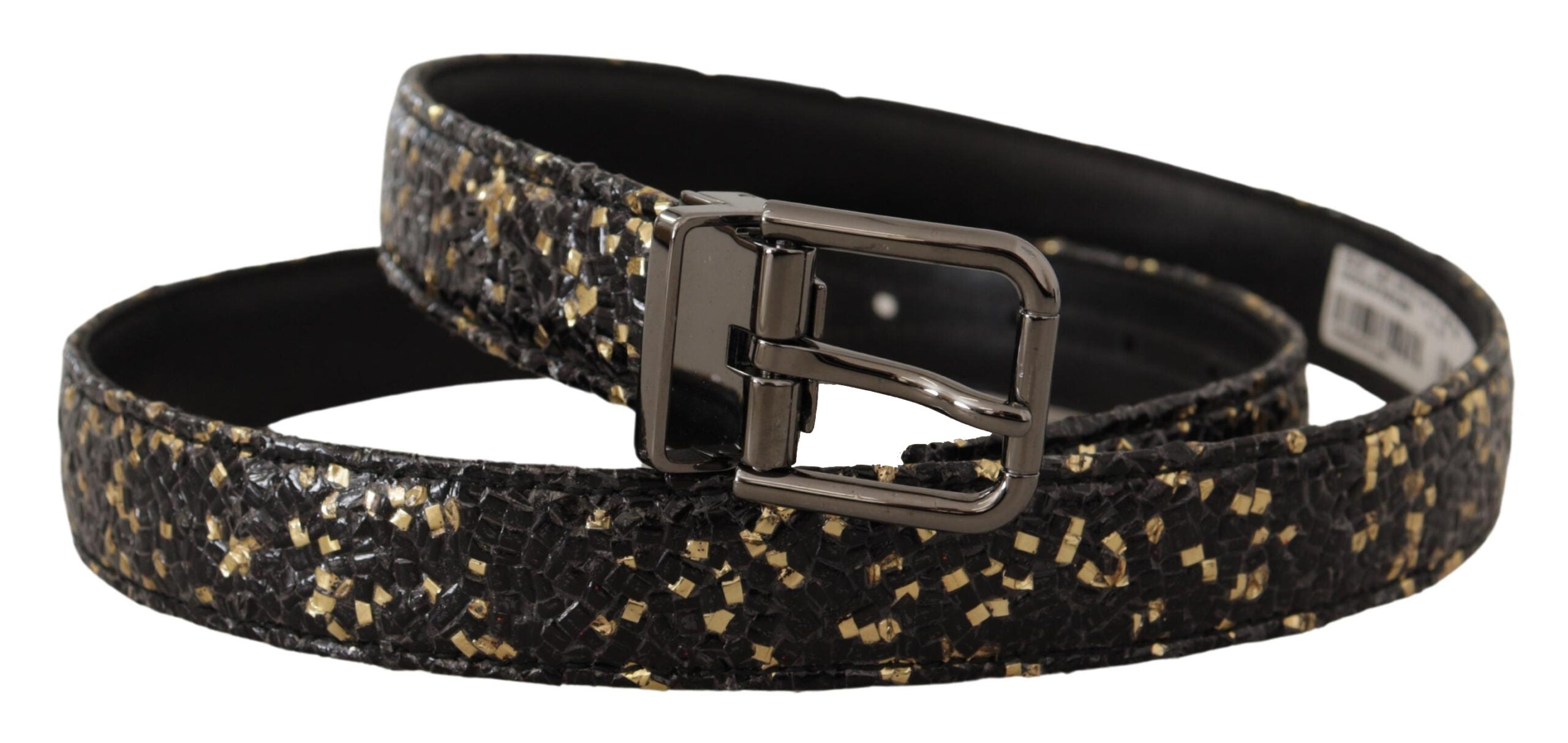 Dolce & Gabbana Gold Schwarz Zweifarbiger Leder Chromschnalle Gürtel
