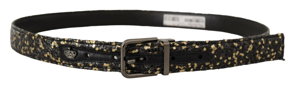 Dolce & Gabbana Gold Schwarz Zweifarbiger Leder Chromschnalle Gürtel