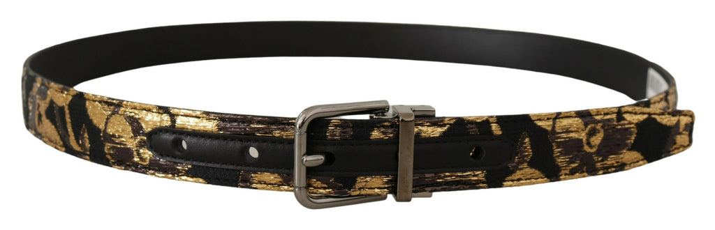 Dolce & Gabbana Multicolor Jacquard Leder Logo Metallschnalle Gürtel